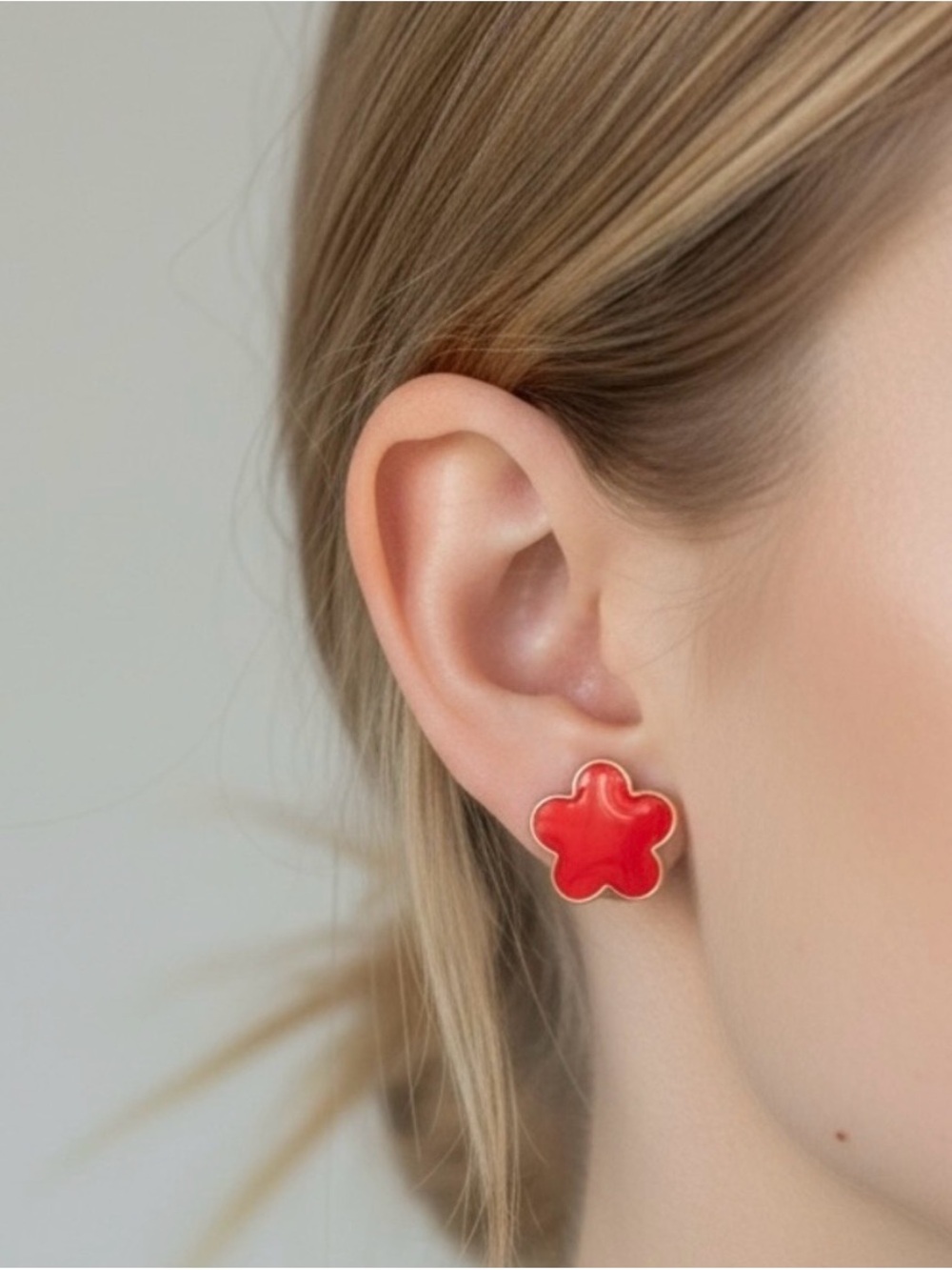 Red Flower Stud Earrings | Gold Tone Trim | New in Package